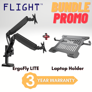 *CLEARANCE* Flight™ Dual Ergofly LITE Series Monitor Arm With Laptop Holder Bundle LCD Arm Monitor Mount Vesa Monitor Stand Come With 2 x 3.0 USB Dynamic Spring Mechanism International Vesa Compatible Cable Management Included