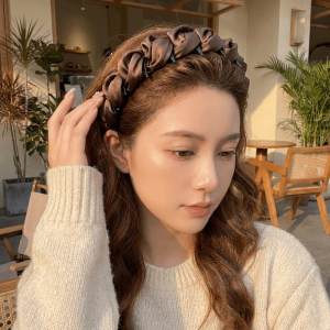 ZT9IYH 3Pcs/Set High-Volume Cloud Padded Headband High Cranial Top Non-Slip Teeth Top Hairband Elegant Lightweight Satin Bubble Hair Hoop Daily Use