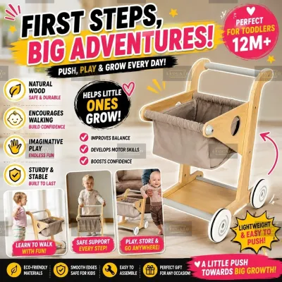 Toddler Pretend Play Wooden Play Shopping Cart Trolley Kids Walker Push Toy