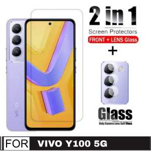 Promo Paket 2 in 1 Tempered Glass Vivo Y100 5G / Vivo Y200e 2024 / Vivo Y17s / Vivo Y27 4G / Vivo Y27 5G 2023 / Vivo Y16 2022 Anti Gores Layar Bening + Lensa Kamera