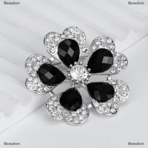 [COD] Beaution Exquisite Black Rhinestone Flower Brooches For Women Elegant Lapel Pins Wedding Decoration Jewelry