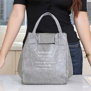 HCHC MALL Di động Túi đựng cơm trưa bằng giấy Dung lượng lớn Chống thấm nước Túi giữ nhiệt Thực tế Đậm đặc Gói cơm trưa bằng giấy Kraft Cắm trại