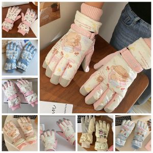 NOVELLEO Phim hoạt hình Găng tay trượt tuyết Mèo con Gấu Găng tay ấm mùa đông Chống thấm nước Đi xe Găng tay màn hình cảm ứng Cắm trại