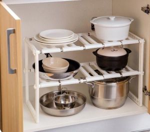 SHENAR Rak Sepatu/rak panci bawah wastafel rak dapur 2 tingkat tempat bumbu rak dapur serbaguna MODERN RACK 2 LAYER