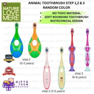 NATURE LOVE MERE EASY GRIP ANIMAL BABY TOOTH BRUSH ASSORTED STEP 12 & 3 RANDOM COLOR