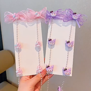 Girls Tulle Bow Hair Braid Chain With Pearl Cartoon Hair Clips Princess Hair Accessory For Kids Rantai Jalinan Rambut Dengan Klip Reben Tulle Mutiara Kartun Aksesori Rambut Puteri Untuk Kanak Kanak Perempuan 儿童网纱蝴蝶结编发链女童珍珠卡通发夹小公主辫子装饰宝宝扎发头饰发饰 H251