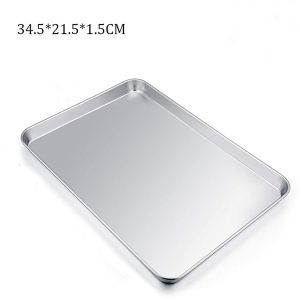 UNQCSA For Toaster Oven Pastry Fruit Plate Stainless Steel Sturdy Rectangle Baking Tray Cake Dish Cookie Sheets Loaf Pan