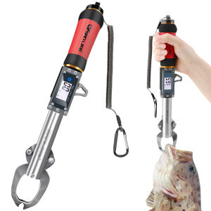 SANLIKE Stainless Steel Fishing Gripper Fish Lip Grip Fish Grabber with Electronic Weighing Scale 360° Rotatable LED Display Digital for Support 25kg/55lb Weight Fishing Tackles