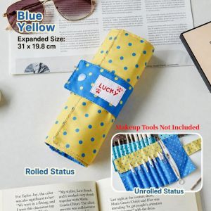 WENKEN Canvas Túi đựng cọ trang điểm Chấm bi 10 Khe Cắm Túi trang điểm Sành điệu Dung lượng lớn Túi đựng dụng cụ trang điểm Cọ trang điểm bút v.v.