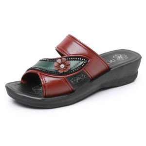 [Free Shipping] Wedge-heeled slippers for middle-aged and elderly women fashionable retro classic non-slip wear-resistant slip-on slippers for the elderly