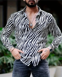 2026 Fashion Leopard Print Mens Casual Button Lapel Long Sleeve Shirt Mens Spring Summer Autumn Top Mens Shirt S-6XL