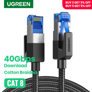 UGREEN Ethernet Cable CAT8 40Gbps 2000MHz CAT 8 Networking Nylon Braided Internet Lan Cord for Laptops PS4 Router RJ45 Network Cable