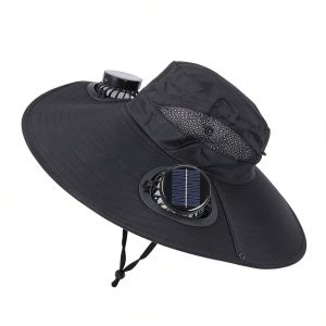LARSC Dual Fan Solar Fan Hat 3 Speeds Breathable Wide Brim Sun Cap Convenient Lightweight Cooling Fisherman Hat Outdoor Travel