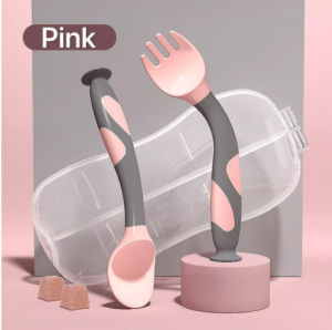BENDABLE TWISTABLE BABY SPOON FORK SET WITH HYGIENIC CASE | 360° CURVED BABY LEARNING SOFT SILICONE UTENSIL
