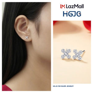 Bông Tai Bạc Nữ 925 HGJG Hình Bông Hoa 4 Cánh Nhỏ Xinh Cao Cấp Đôi Bông Tai Bạc Nữ Đeo Hằng Ngày