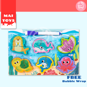 Mai Toys Puzzle Kayu Edukatif 3D & Whiteboard Warna-warni untuk Anak Usia 2 Tahun Ke Atas