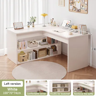 Desk Meja Belajar Study table computer table L-shaped corner table With storage rack Meja Kompute Meja sudut L 书桌 学习桌