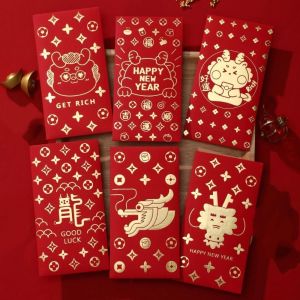 BEIBEI 2024 New Year Packet Red Envelope Dragon Pattern Luck Money Bag Money Pocket Chinese Good Luck Blessing Bag Celebration Party