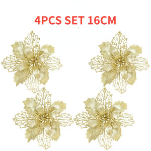 15cm Gold Poinsettia Flower Artificial Pointsettia with Clips Christmas Decor Glitter Poinsettia Christmas Ornaments Christmas Tree Flower Decorations with Stems DIY Xmas Wreath Holiday Party Decor