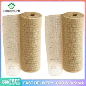 2 Rolls Decorative Mesh Ribbon Deco Mesh Rolls Christmas Mesh Ribbon for Wreath Swags and Christmas Tree Decoration