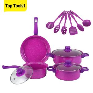 13 Pieces Healthy Pot Pan Set with Stay Cool Handles Non-Stick Pots and Pans Set with Glass Lids for Home Kitchen Induction Cookers