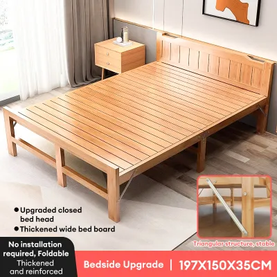 【On Hand】 Folding Bed Bamboo 80/100/120/150CM Home Single Bed Portable Foldable Office Bed Save Space Summer