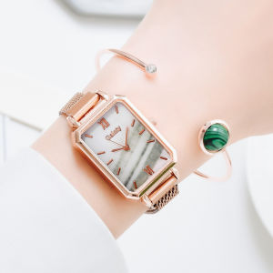 FSJ180 Jam Tangan Rantai Wanita Analog Quartz Jam Model Petak Perempuan