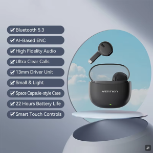 Vention Bluetooth Wireless Earphones TWS Bluetooth 5.3 Wireless Earbuds HiFi Stereo Gaming Sport Earbud Headset Low Latency Headphones Touch Control with Mic