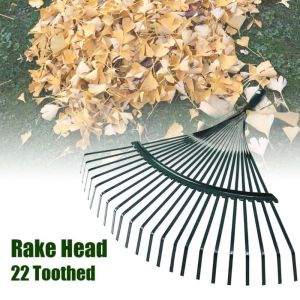 22 Teeth Metal Grass Rake With Handle Head Garden Leaf Rake Wire Rake Wooden Handle Cleaning Tool