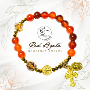 [Mycharmedgifts] Red Agate Semi-Precious Gemstone Rosary Bracelet