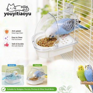 YOUYITIAOYU 2‑In‑1 Bird Feeder Bath Box Anti‑Splash Clear Hanging Cage Food Water Tray for Budgie Finch Bekas Burung