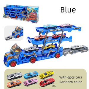 1+6 pcs Construction Truck Toy Car for Kids Boys Storage Catapult Transporter with Car Launcher & 6 Racing Car Children Birthday Toys Gifts