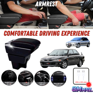 CAR USB ARMREST PROTON WIRA SATRIA AEROBACK armrest Car Organizer Phone Charger Cup Holder USB PORT Double Layer Compartment Organizer Armrest 3 USB Port Console Box Storage