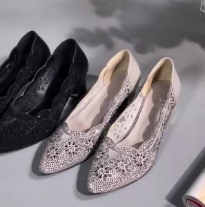 GKTINOO 2026 Summer Fashion Hollow Out Genuine Leather Pumps Women Shoes Med Heels Square Heel Mesh Ladies Office Shoes Crystal