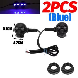 2PCS Dual Color Motorcycle LED Skull Shape Waterproof Fog Light Auxiliary Headlights ATV Scooter Driving For Racer Spotlight