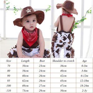 Kids Baby Cowboy Costume With Hat Scarf 0-3years Baby Romper Bodysuit Toddler Boy Girl Carnival Fancy Party Clothes