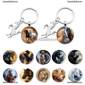 [COD] SweetBabiese Động vật chạy ngựa Keychain tinh tế steed mô hình thủy tinh Cabochon Keychain của nam giới quyến rũ Keyring Quà Tặng