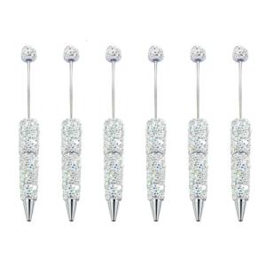 6Pcs Beadable Bút Bi Bút Mực đen Lấp Lánh Hạt Bút Thạch Ưa Thích Bút viết trơn tru Bút Cho Các Trường Học