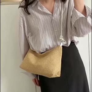 SDSXHandmade Braid Straw Bag Large Capacity Summer Beach Shoulder Bag Women Girls Fashion Handbag Rattan Woven Tote Bag for LadiesFYK