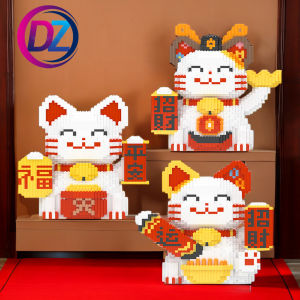 Lucky Cat Building Blocks New Years Festival Decorative Model Bricks With Lights Desktop Deco Kids Toys Holiday Gifts toys for boy 招财猫儿童益智拼装积木玩具摆件手办生日礼物儿童节礼品