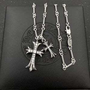 S925 Diamond-encrusted Retro Cross Pendant Christmas Jewelry Personality All-match Couple Sweater Necklace