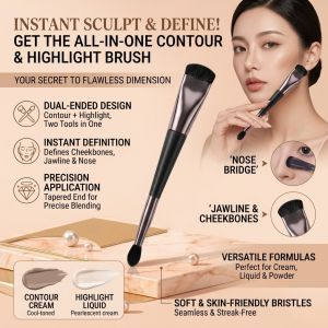 JMY Dual Ended Nose Contour Brush Double Headed Precision Shading Makeup Brush Soft Bristles Highlighting Contouring Blending