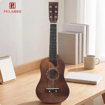 Solid Wood Acoustic Guitar for Beginners with Pick and Strings Brown Basswood 6 String Instrument
