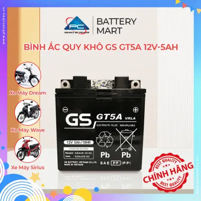 Bình ắc quy khô GS GT5A 12V-5Ah cho xe Dream Đời Đầu Wave Đời Đầu Future Đời Đầu Sirius Xăng Cơ Xe Jupiter V/R Taurus Mio Đời Đầu