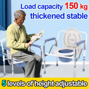 Commode Chair Toilet adult 200KG Bearing Folding Bedside Commode Chair-Stainless Steel Elderly Toilet Chair with Commode Bucket Height Adjustable Toilet Stool for Pregnant Women And Disabled Bathroom