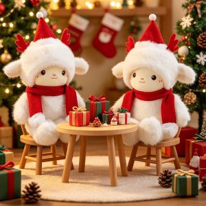 PYA94 Simulation Christmas Sheep Plush Toy Cartoon Fluffy Little Sheep Doll Kids Accompany Dolls Kawaii Appease Doll Pillow Birthday Gift