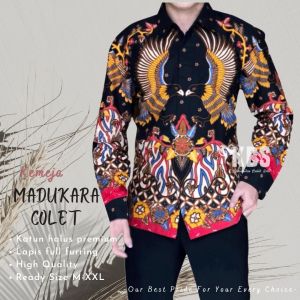 KEMEJA BATIK PRIA LENGAN PANJANG LAPIS FURING MOTIF MADUKARA COLET BAHAN KATUN HALUS RAJASAKTI