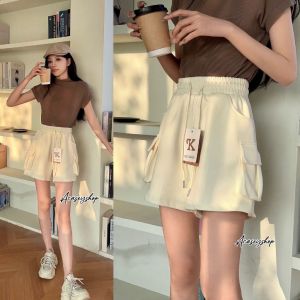 Acasey กางเกงขาสั้นผู้หญิง คาร์โก้ เอวยางยืด ผ้านิ่ม ใส่สบาย #1008 เอว 24-40นิ้ว