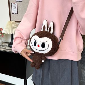 THOMA Cartoon Labubu Crossbody Bag Shoulder Purse PP Cotton School Bag Party Adjustable Straps Plush Doll Backpack Kids