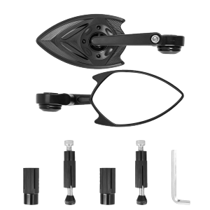 Cool Unique Shark Shape CNC Aluminum Bar End Motorcycle Rearview Mirrors HD White Wide Angle Shatterproof Lens 360° Adjust